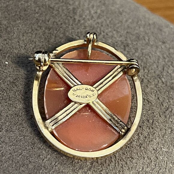 Vintage 1/20 12k Gold Filled Bal-Ron Art Deco Shell Cameo Pendant Brooch Pin - Picture 2 of 6